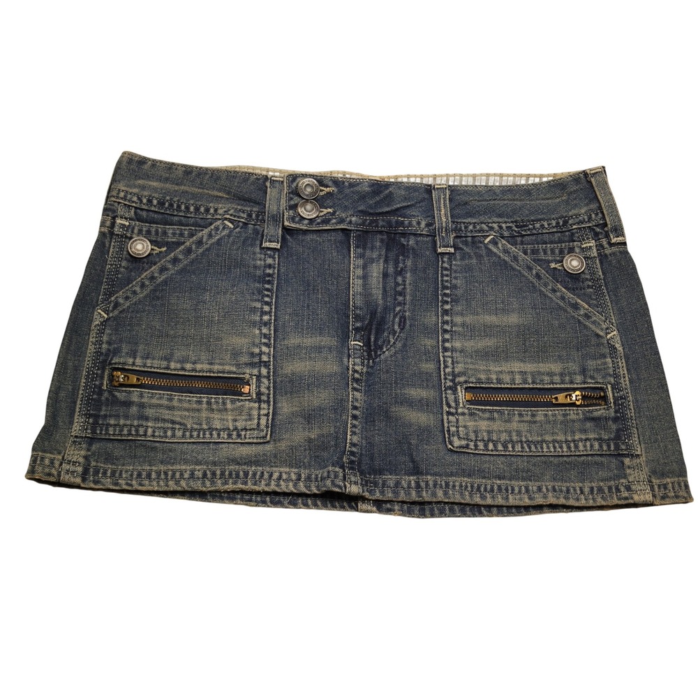 Vintage Hollister Women's Y2K Low Rise Denim Mini Skirt Size 1 Utility Grunge